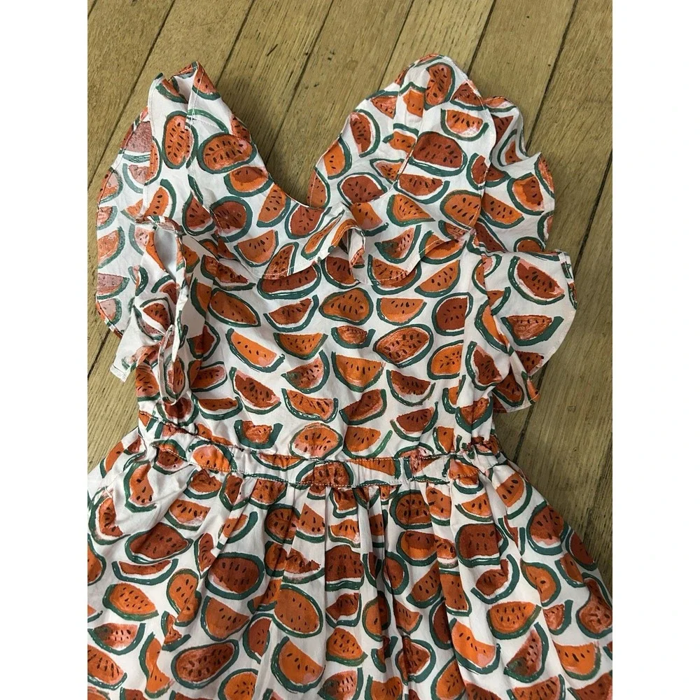 Crewcuts Dress Girls 5 Watermelon 100% Cotton Ruffle Twirl Flutter Sleeveless